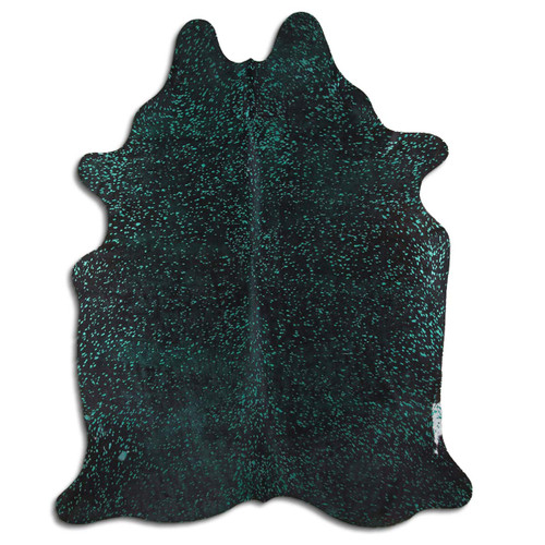 Green Specked Black Cowhide Rug - Medium