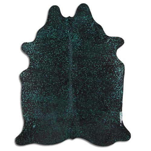 Green Specked Black Cowhide Rug - Large