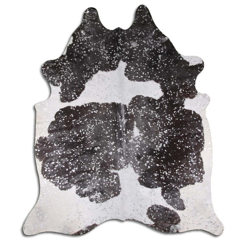 Silver Specked Black & White Cowhide Rug - Medium