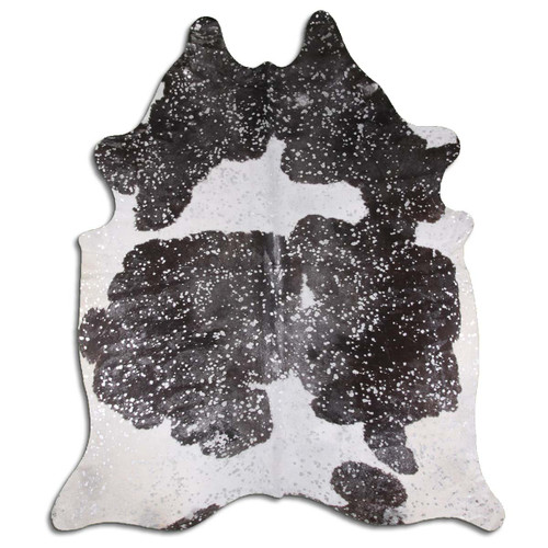 Silver Specked Black & White Cowhide Rug - Large