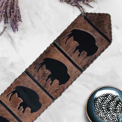 Roaming Bison Brindle Leather Table Runners