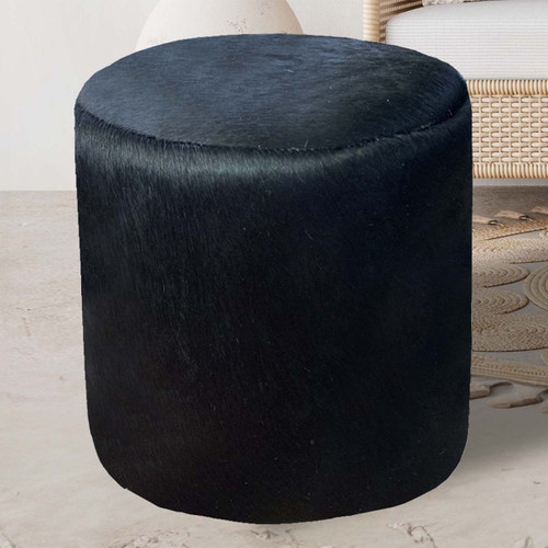 Angus Cowhide Round Pouf