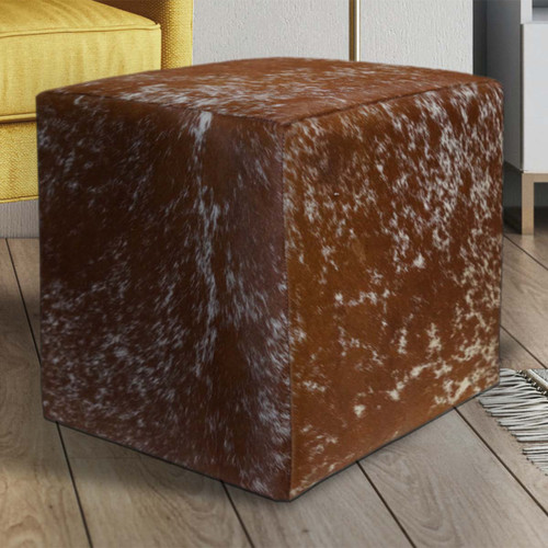 Brown Speckled Cowhide Square Pouf