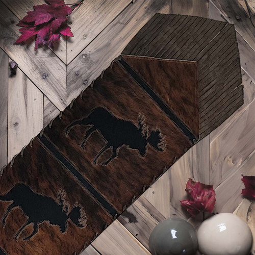 Fringed Moose Brindle Leather Table Runner - 120 Inch