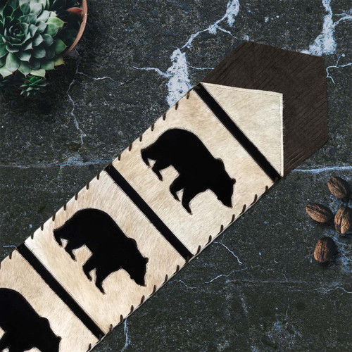 Fringed Ivory Bears Leather Table Runner - 120 Inch