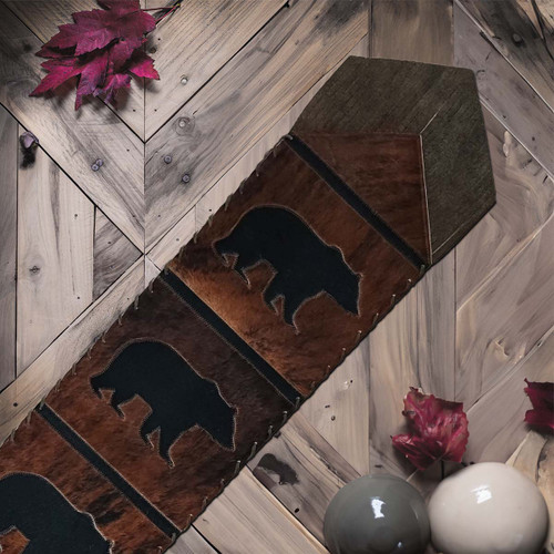 Fringed Midnight Bear Leather Table Runner - 120 Inch
