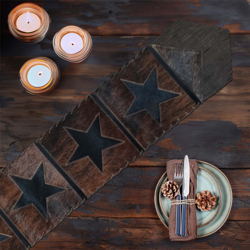 Fringed Texas Star Cowhide Table Runner - 120 Inch