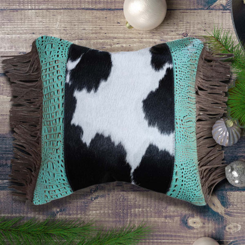 Gator Embossed Turquoise Cowhide Pillow - Large