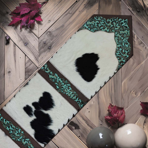 Holstein Panel & Teal Floral Table Runner - 120 Inch
