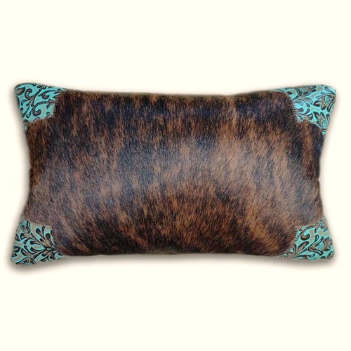 Highland & Teal Floral Cowhide Rectangle Pillow