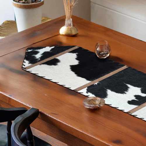 Holstein Leather Table Runner - 120 Inch