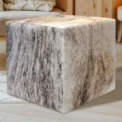 Light Brindle Cowhide Square Pouf