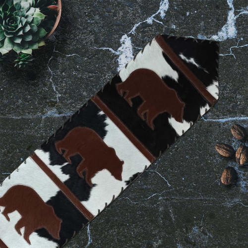Roaming Bears Brown Leather Table Runner - 120 Inch
