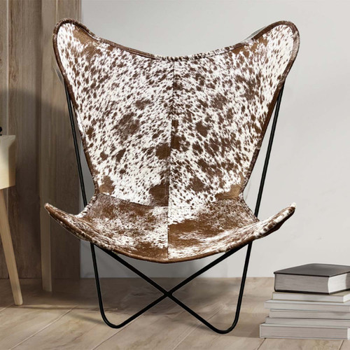 Speckled Brown & White Cowhide Sling Chair