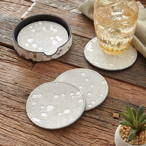 Silver Washed Cowhide Coasters - Set of 4