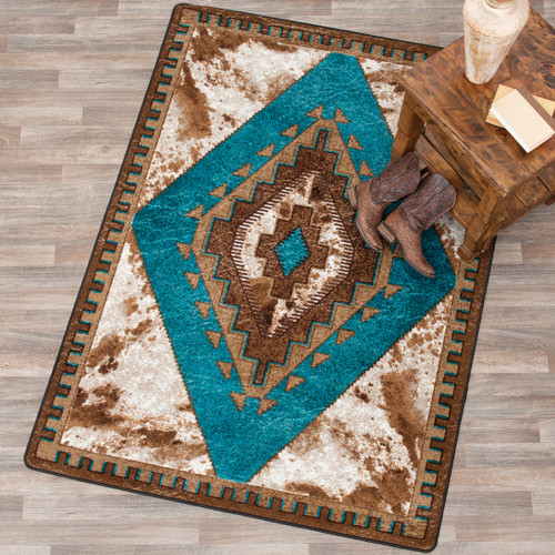 Cowhide Turquoise Diamond Rug - 5 x 8