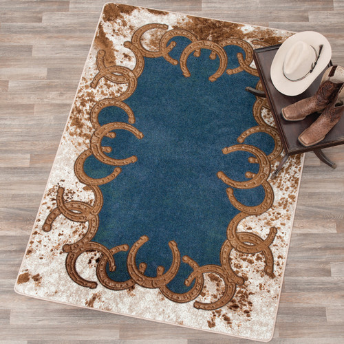 Horseshoe & Cowhide Denim Blue Rug - 8 x 11