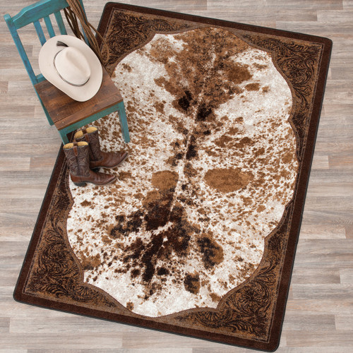Cowhide & Tooled Leather Design Rug - 4 x 5