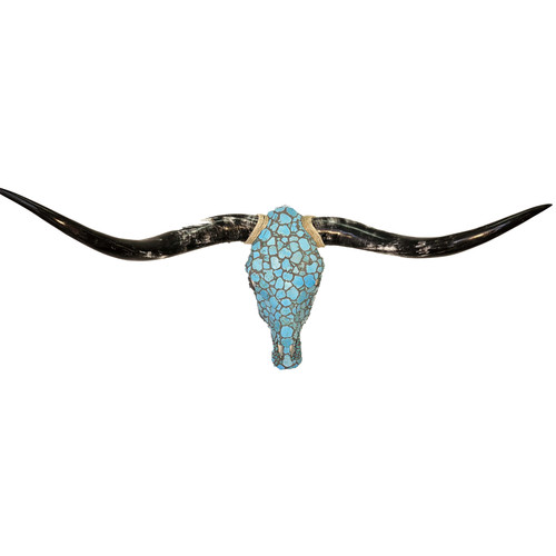 Authentic Black Longhorn Skull with Turquoise Stone