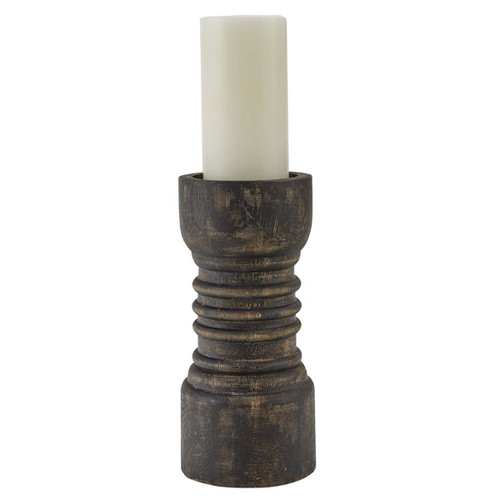Brushed Wood Candlestick - Tall