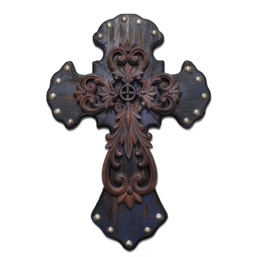 Western Crosses: Ornate Distressed Blue Metal Cross Lone Star