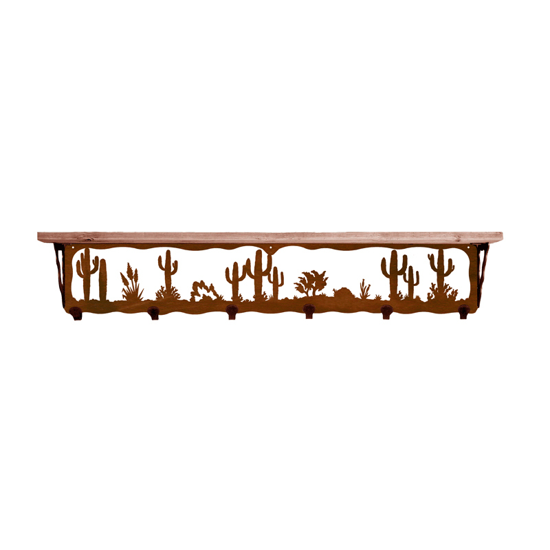 Desert Scene 42 Inch Pine Hook Shelf