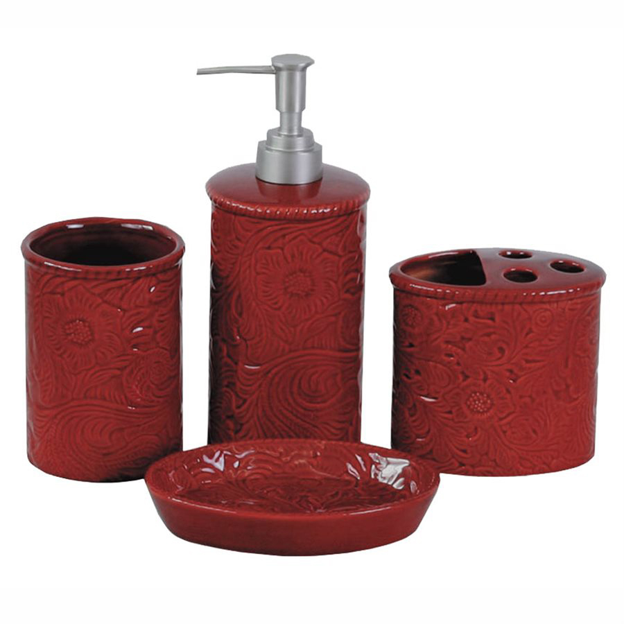 Savannah Crimson Ceramic Bath Set - 4 pcs | Lone Star Western Decor