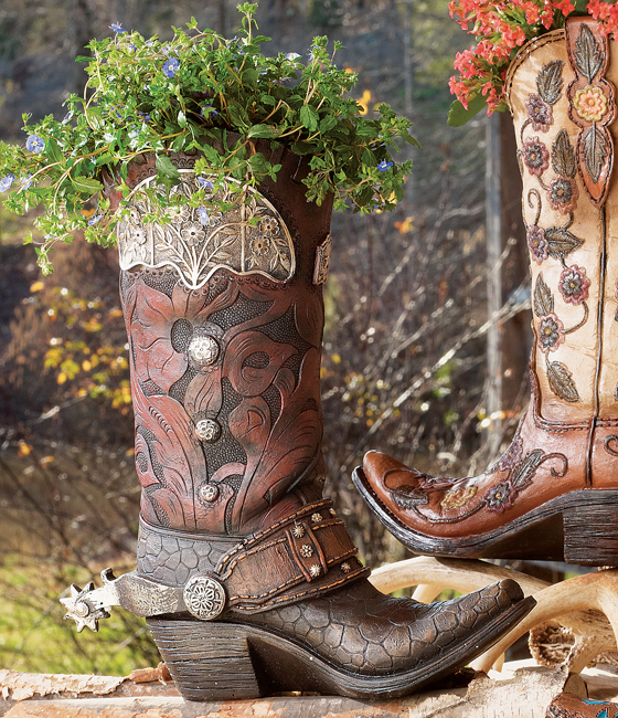 HiEnd Accents Tooled Cowboy Boot Vase