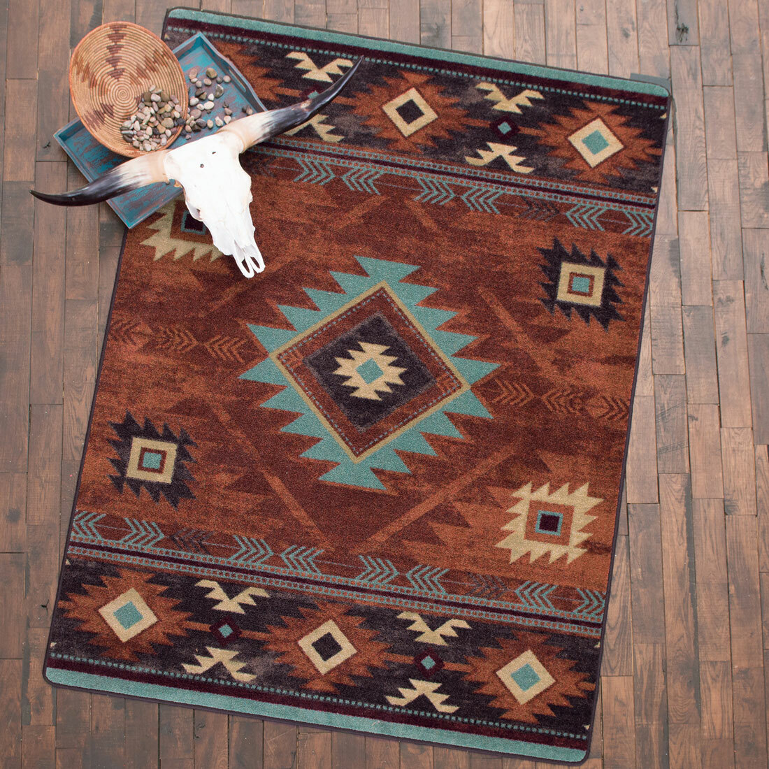 Black Forest Decor Whiskey River Turquoise Rug - 3 x 4