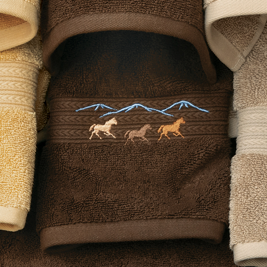 Running Horses Linen Embroidered Hand Towel