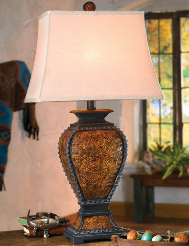 Image of Tooled Leather Old West Lamp