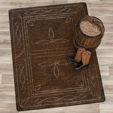 Western Stitched Leather Style Rug - 3 x 4