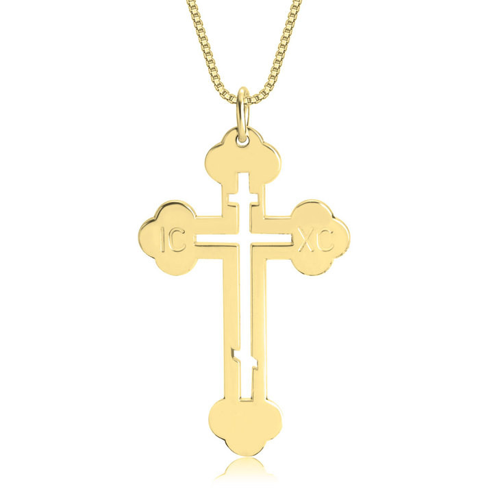 Gold Plated Greek Orthodox Gold Cross Pendant 24KT Gold Plated