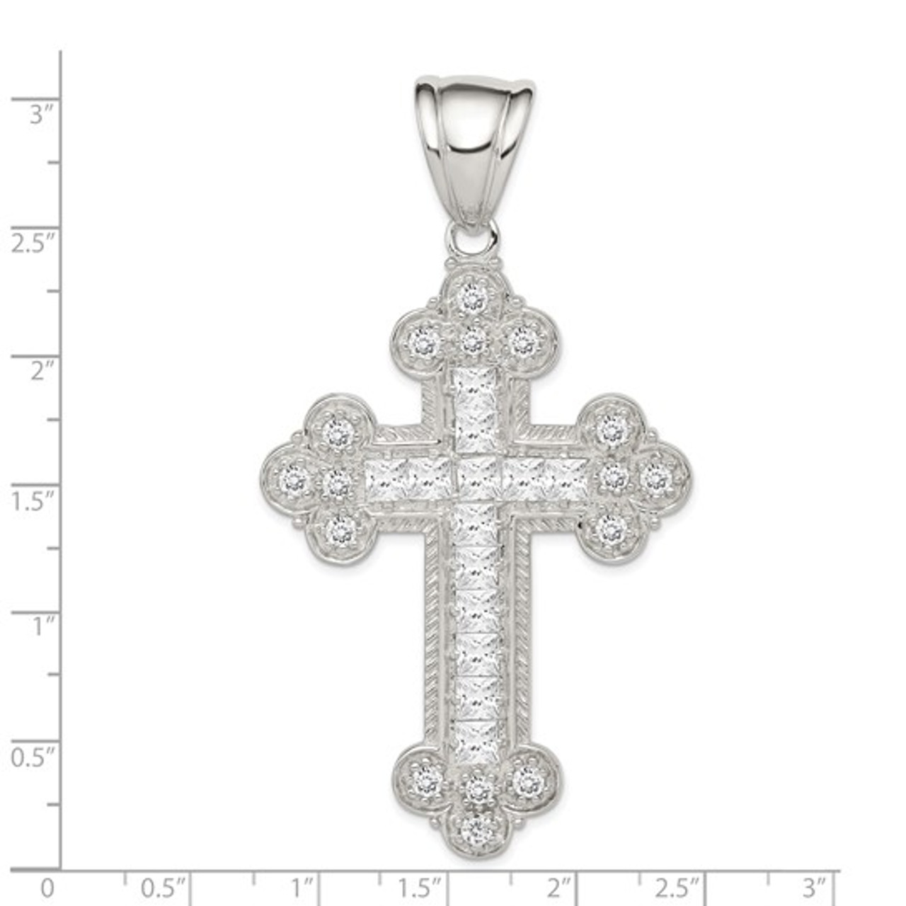 Sterling Silver and CZ Byzantine Cross- 2 1/2