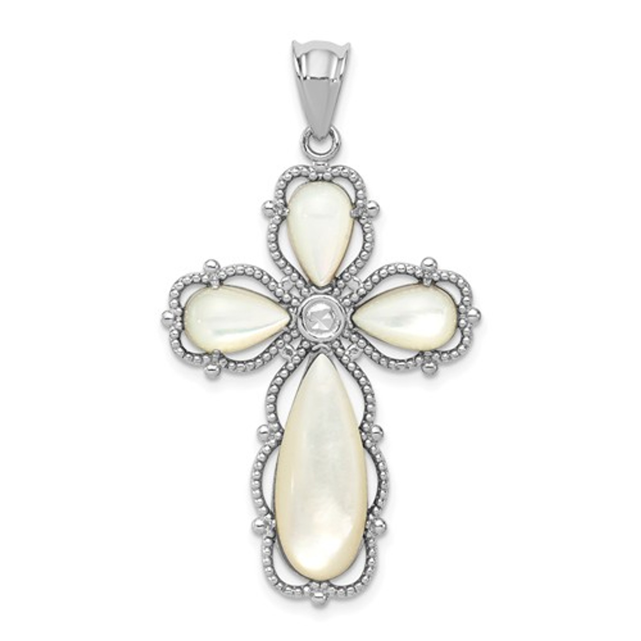 Mother of Pearl Cross Pendant, Sterling Silver