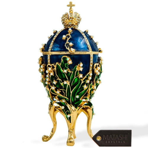 Hand Painted Hinged Top Blue Fabergé Egg Trinket Box