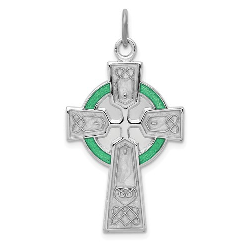 Sterling Silver Polished Enameled Celtic Irish Cross Pendant- ENGRAVABLE