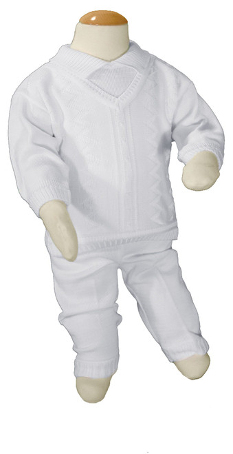 Boys Knit Two-Piece Coverall Baptismal Outfit (Infant Sizes)