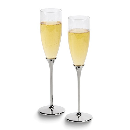 Personalized Nickel-Plated Boston Toasting Flutes- Set of 2