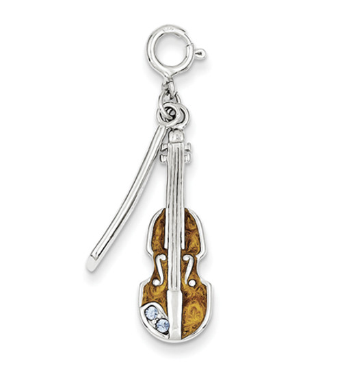 Sterling Silver Enameled Preciosa Crystal Violin Charm
