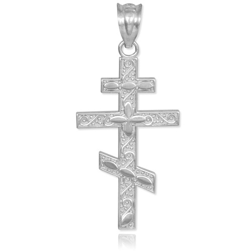 Sterling Silver 3-Bar Cross with Floral Detail