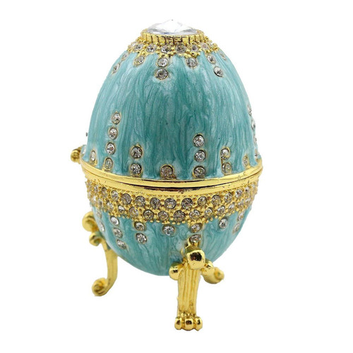 Teal Enamel Faberge Jeweled Egg Trinket Box