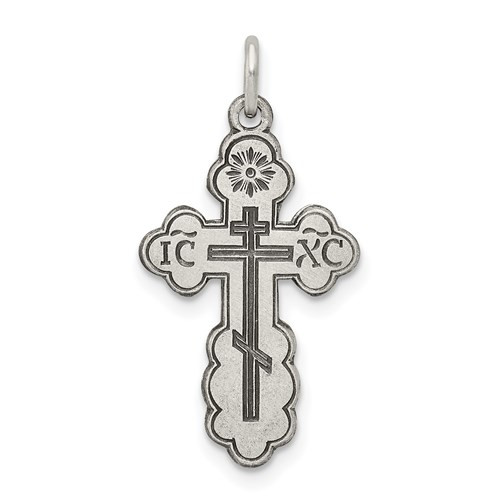 Sterling Silver St. Olga Style Cross- Small- Brushed Silver (Engravable)