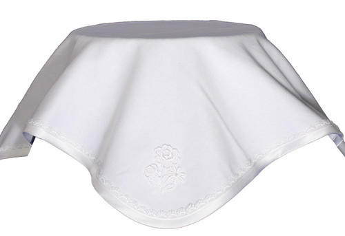 Handmade Cotton Baptism Blanket with Lace & Flower Appliqué
