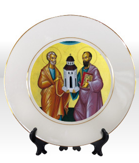 Porcelain Icon Plate with 24K Gold Trim: Ss. Peter and Paul