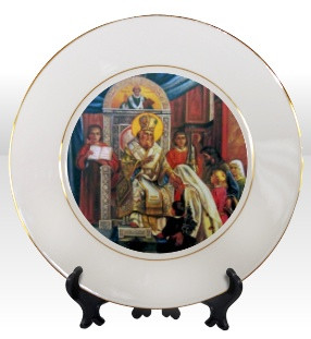 Porcelain Icon Plate with 24K Gold Trim: St. Sava Blessing the Children