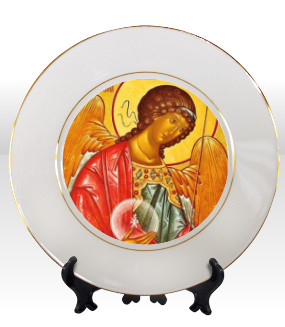 Porcelain Icon Plate with 24K Gold Trim: St. Archangel Michael