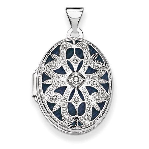 14K White Gold 21mm Oval w/Diamond Vintage Locket