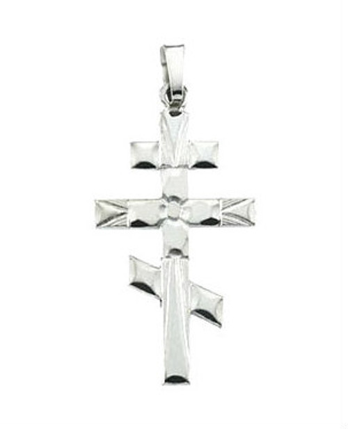 14KT White Gold Classic 3-Bar Cross: Starburst:  3/4"