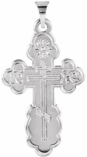 14KT White Gold St. Olga Style Cross- Large (Inscribed) 